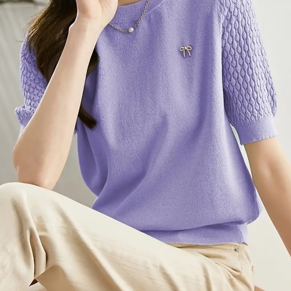 Lavender Knit Top with Bow Detail NWOT
